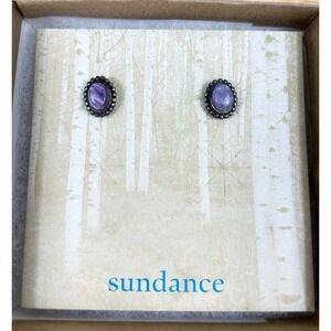 Sundance Catalog Purple Charoite Stud Earrings 925 Sterling Silver Oval NEW‎